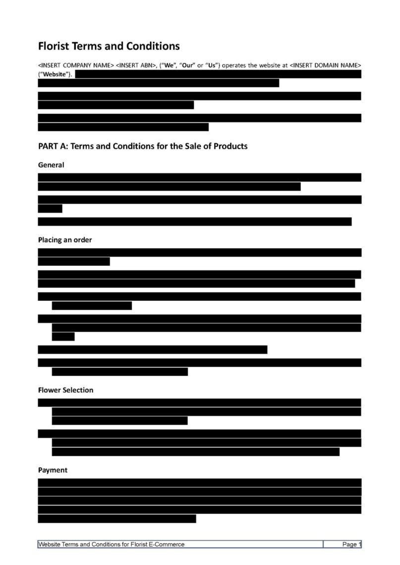 Florist site Terms & Conditions Legal Template CherryPicka